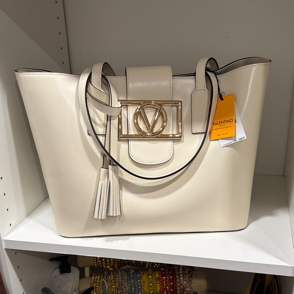 Mario Valentino Cream Tote with Gold Accent - Picture 4 of 7